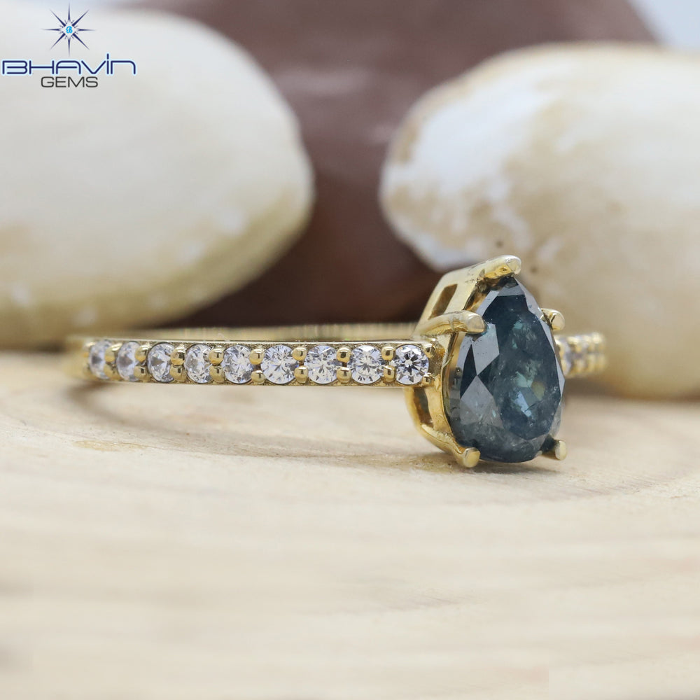 Pear Diamond, Blue Diamond, Gold Ring, Natural Diamond Ring, Engagement Ring, Wedding Ring, Diamond Ring