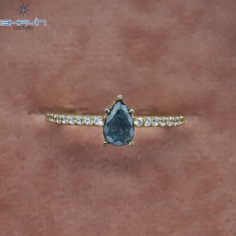 Pear Diamond, Blue Diamond, Gold Ring, Natural Diamond Ring, Engagement Ring, Wedding Ring, Diamond Ring