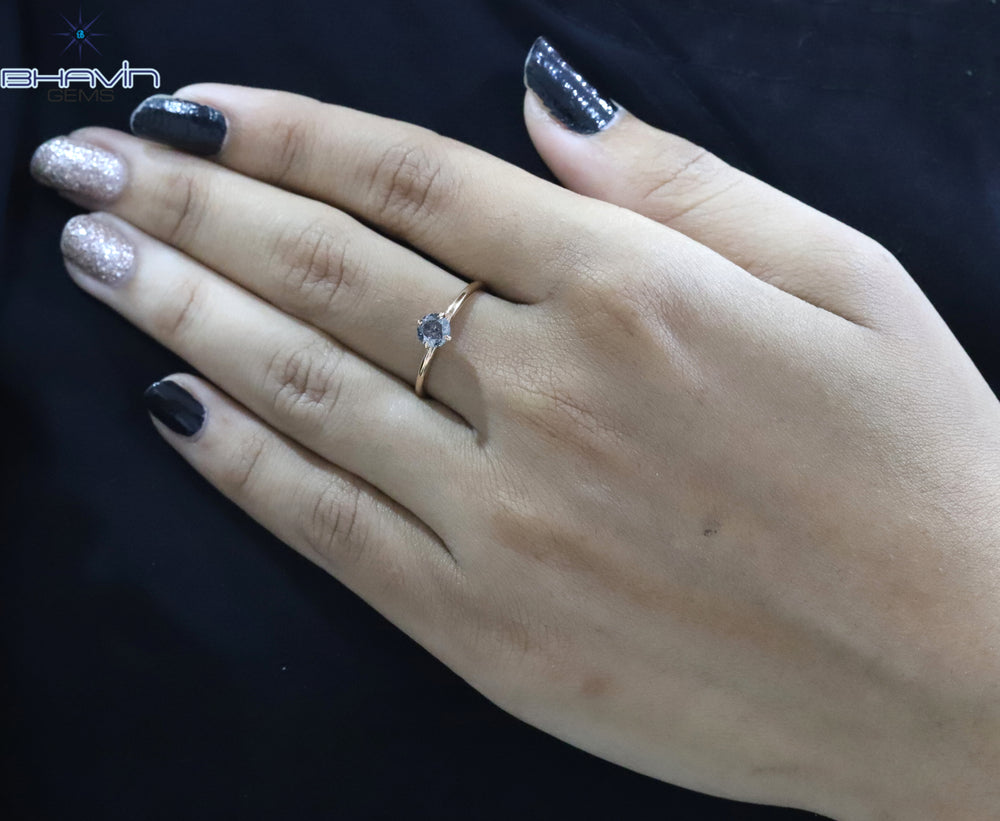 Round Diamond Salt And Pepper Diamond Natural Diamond Ring Engagement Ring