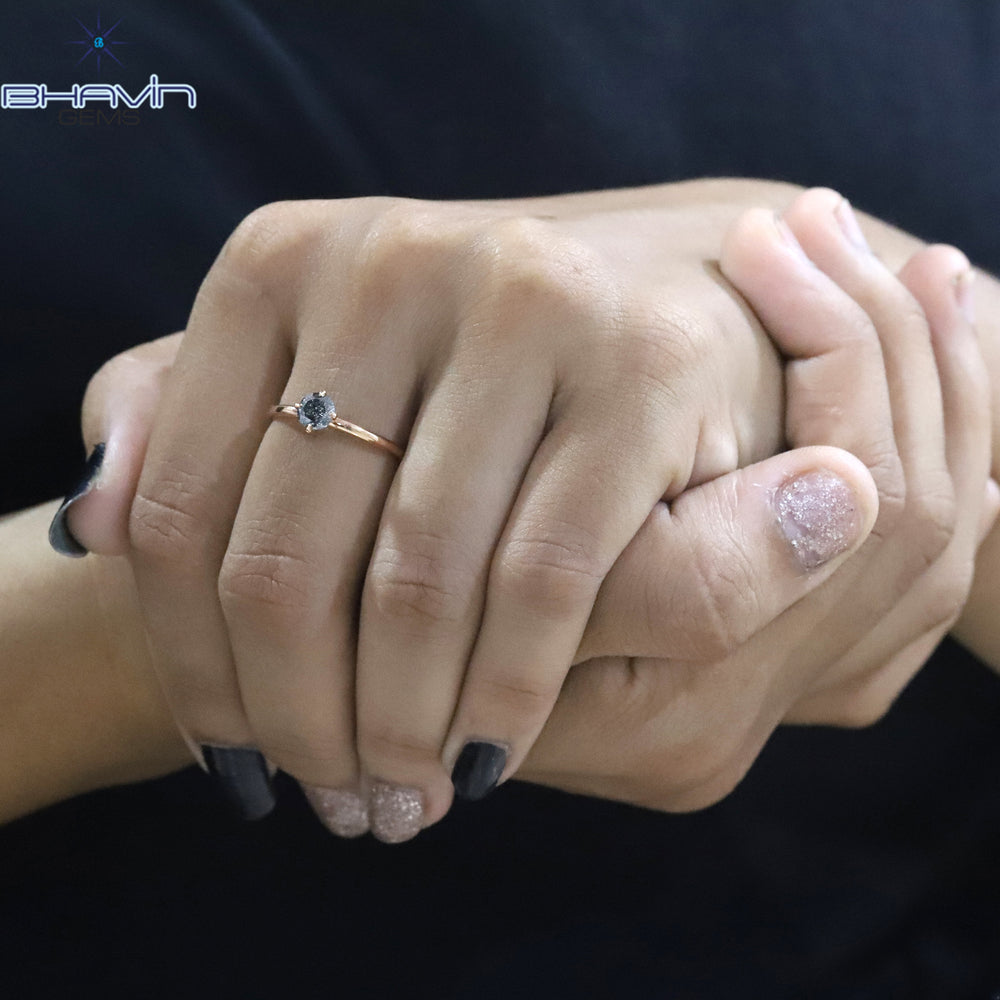 Round Diamond Salt And Pepper Diamond Natural Diamond Ring Engagement Ring