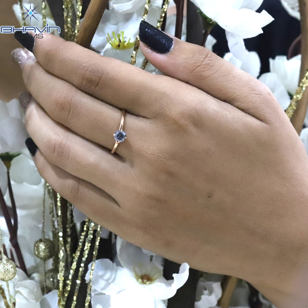 Round Diamond Salt And Pepper Diamond Natural Diamond Ring Engagement Ring