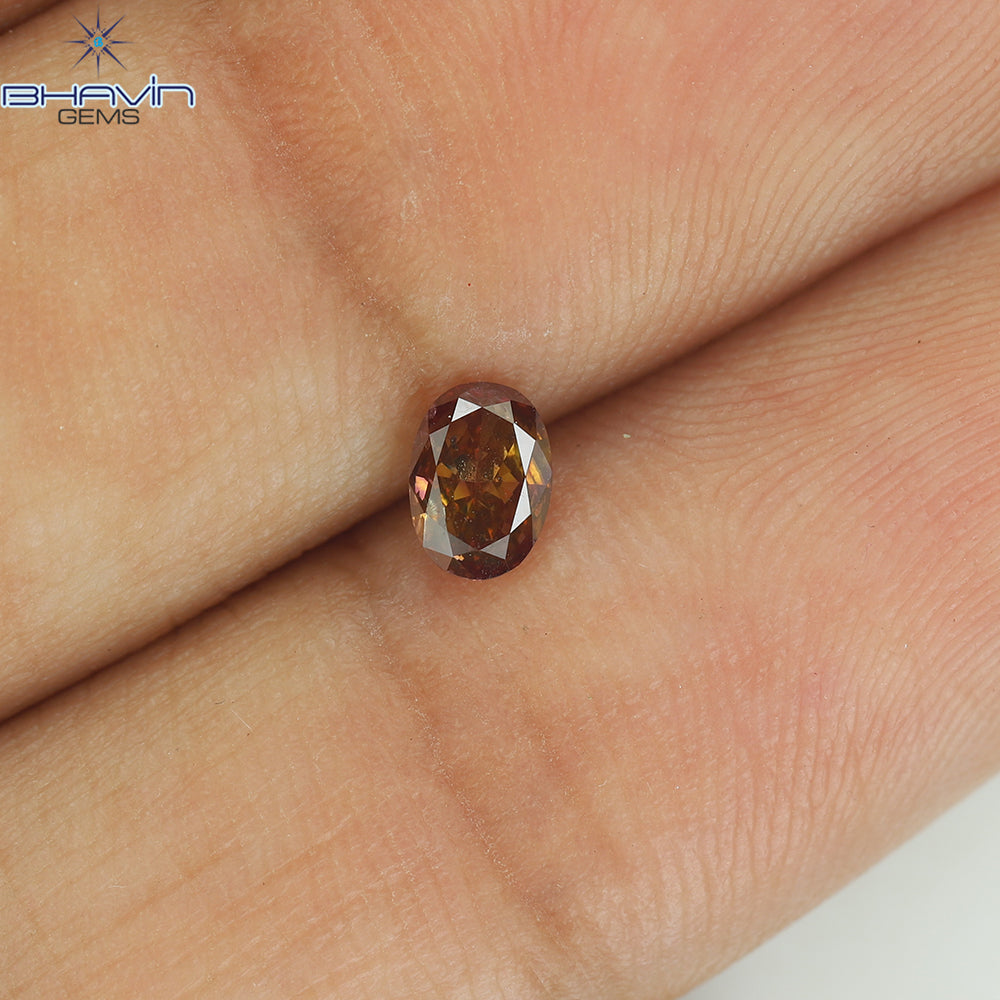 0.27 CT, Oval Shape, Natural Diamond, Brown Pink Color, SI2 Clarity (4.38 MM)