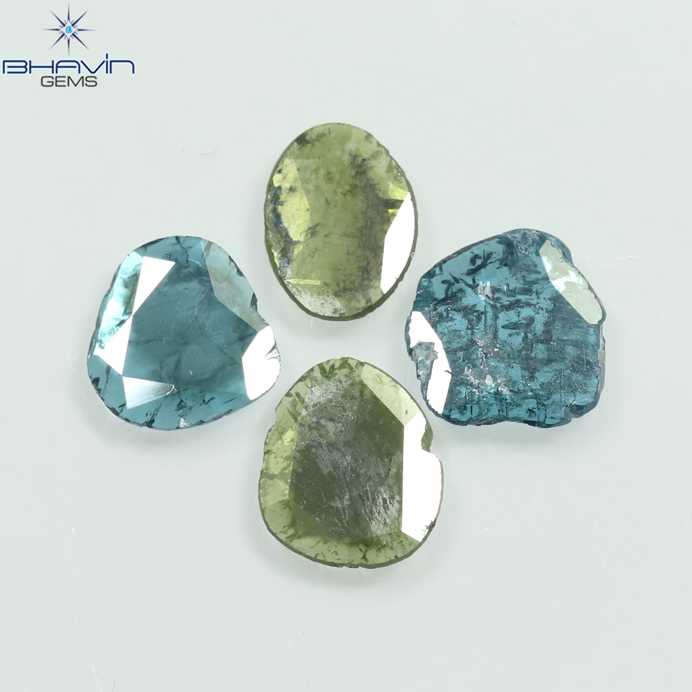 2.09 CT/4 Pcs Slice Shape Natural Diamond Blue Green Color I3 Clarity (8.87 MM)
