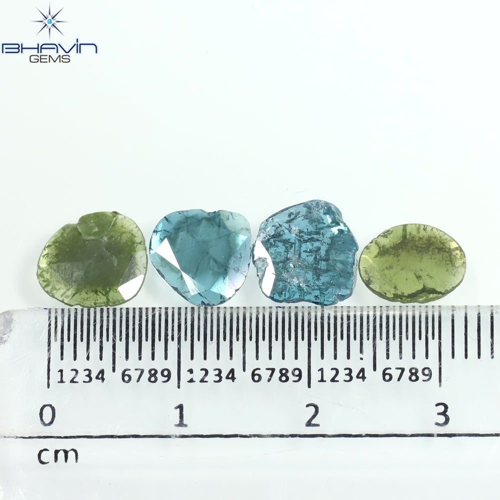 2.09 CT/4 Pcs Slice Shape Natural Diamond Blue Green Color I3 Clarity (8.87 MM)