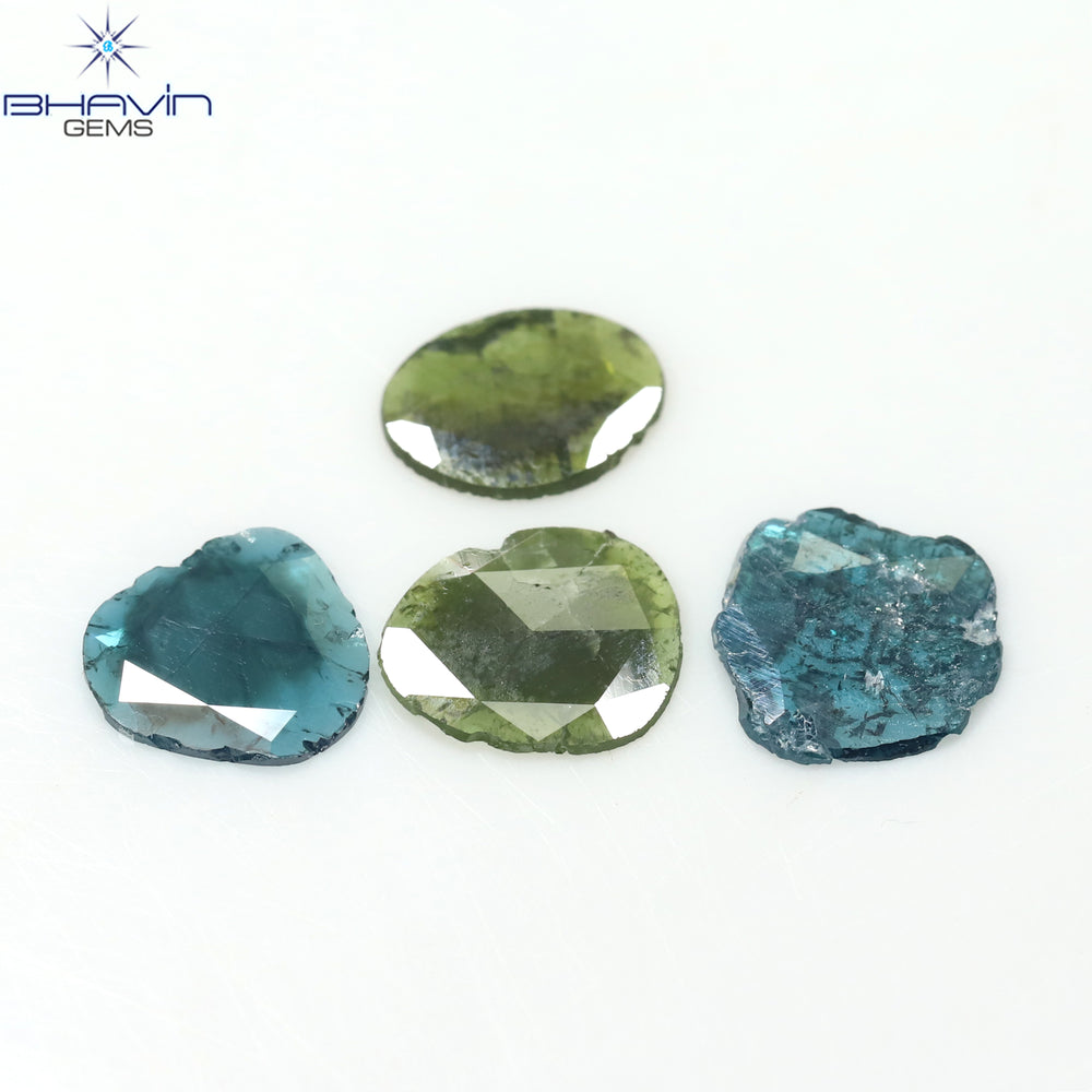 2.09 CT/4 Pcs Slice Shape Natural Diamond Blue Green Color I3 Clarity (8.87 MM)