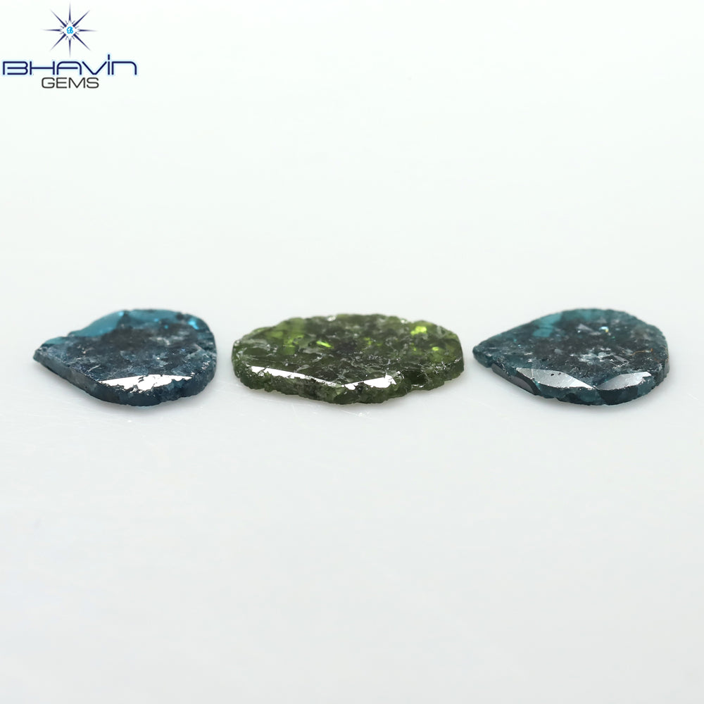 1.96 CT/3 Pcs Slice Shape Natural Diamond Blue Green Color I3 Clarity (10.06 MM)