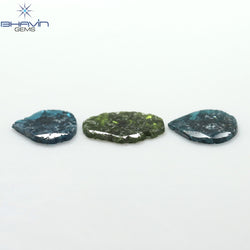 1.96 CT/3 Pcs Slice Shape Natural Diamond Blue Green Color I3 Clarity (10.06 MM)