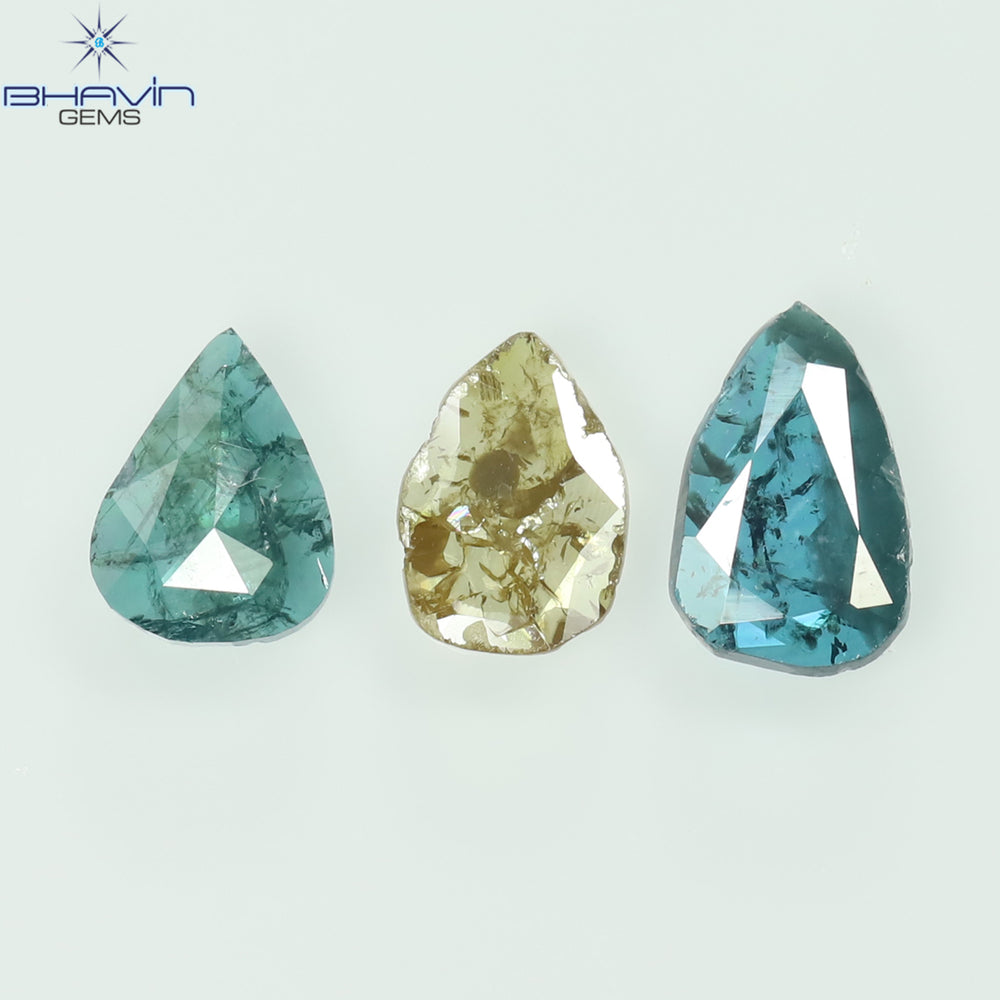 0.82 CT/3 Pcs Slice Shape Natural Diamond Blue Yellow Color I3 Clarity (6.97 MM)