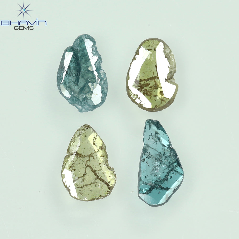0.55 CT/4 個 スライス形状 天然ダイヤモンド ブルー イエロー カラー I3 クラリティ (5.40 MM)