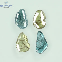 0.55 CT/4 個 スライス形状 天然ダイヤモンド ブルー イエロー カラー I3 クラリティ (5.40 MM)