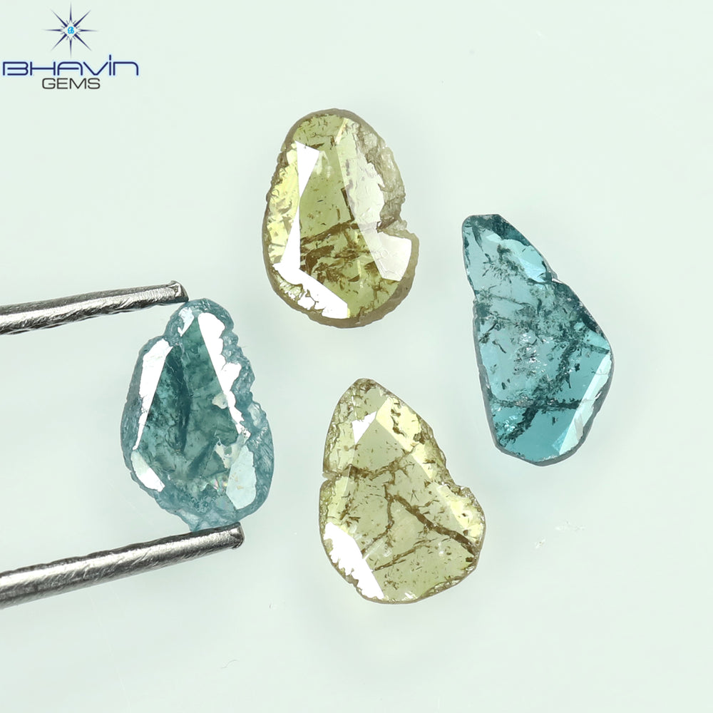 0.55 CT/4 個 スライス形状 天然ダイヤモンド ブルー イエロー カラー I3 クラリティ (5.40 MM)
