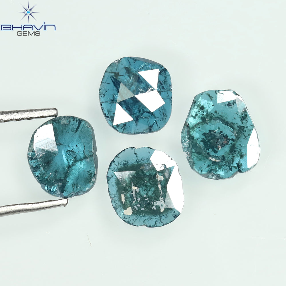 1.11 CT/4 Pcs Slice Shape Natural Diamond Blue Color I3 Clarity (5.47 MM)