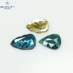 0.82 CT/3 Pcs Slice Shape Natural Diamond Blue Yellow Color I3 Clarity (6.97 MM)