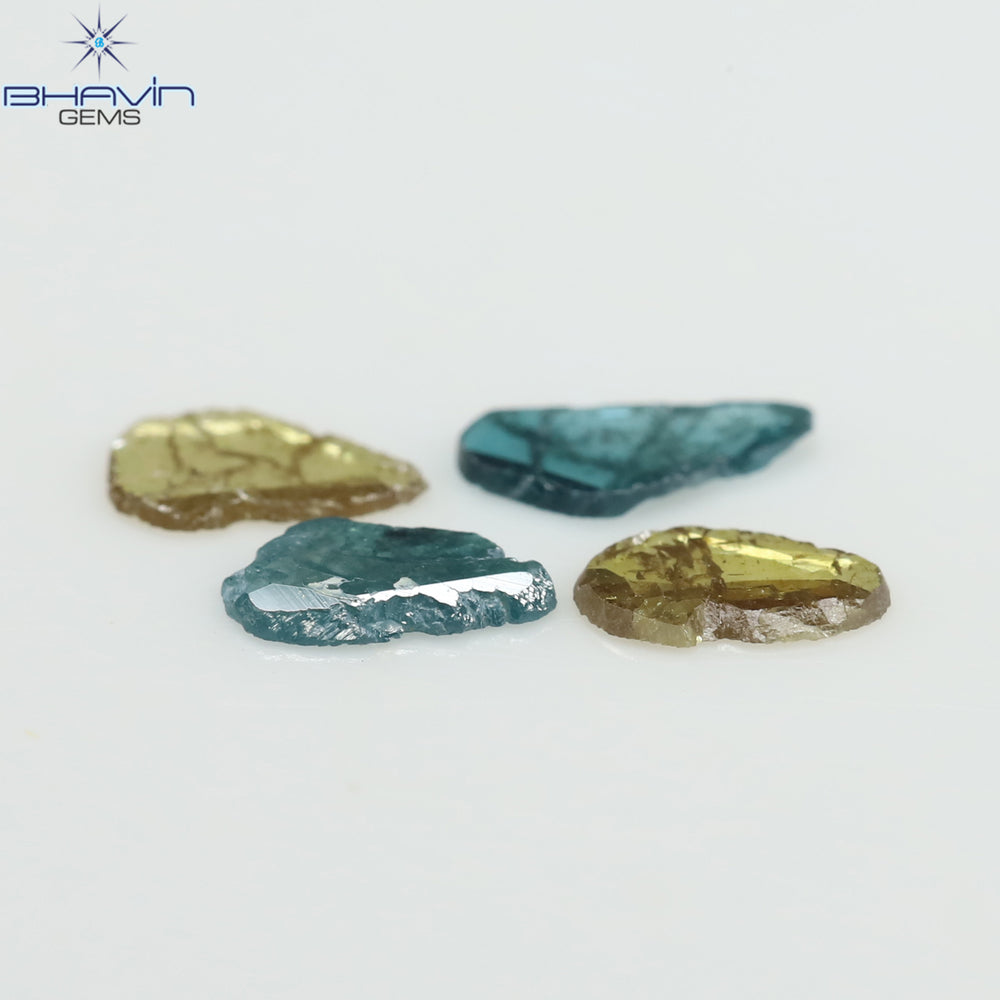 0.55 CT/4 個 スライス形状 天然ダイヤモンド ブルー イエロー カラー I3 クラリティ (5.40 MM)