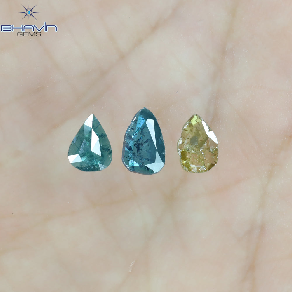 0.82 CT/3 Pcs Slice Shape Natural Diamond Blue Yellow Color I3 Clarity (6.97 MM)