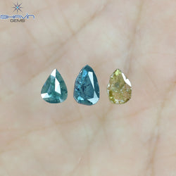 0.82 CT/3 Pcs Slice Shape Natural Diamond Blue Yellow Color I3 Clarity (6.97 MM)