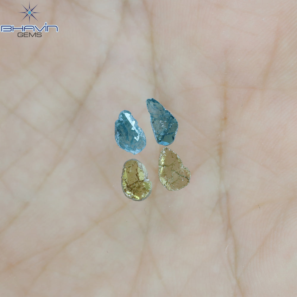 0.55 CT/4 個 スライス形状 天然ダイヤモンド ブルー イエロー カラー I3 クラリティ (5.40 MM)