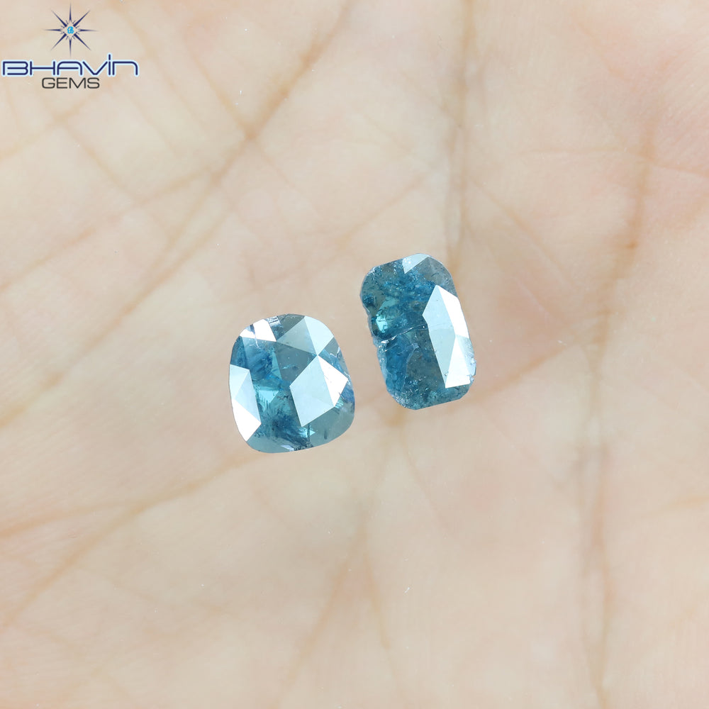0.93 CT/2 Pcs Slice Shape Natural Diamond Blue Color I3 Clarity (7.19 MM)