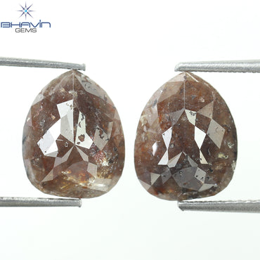 5.18 CT, Pear Brown Gray Diamond Pair For Engagement Ring (10.70 MM)