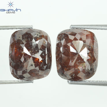 8.06 CT, Cushion Brown Red Diamond Pair Wedding Ring (11.04MM)