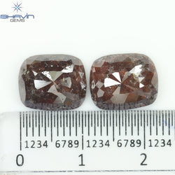 8.06 CT, Cushion Brown Red Diamond Pair Wedding Ring (11.04MM)