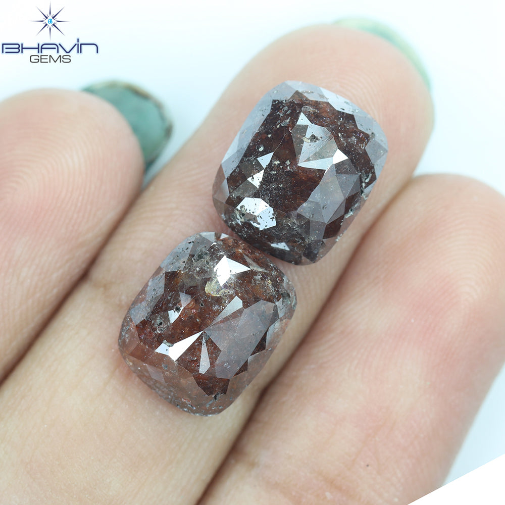 8.06 CT, Cushion Brown Red Diamond Pair Wedding Ring (11.04MM)