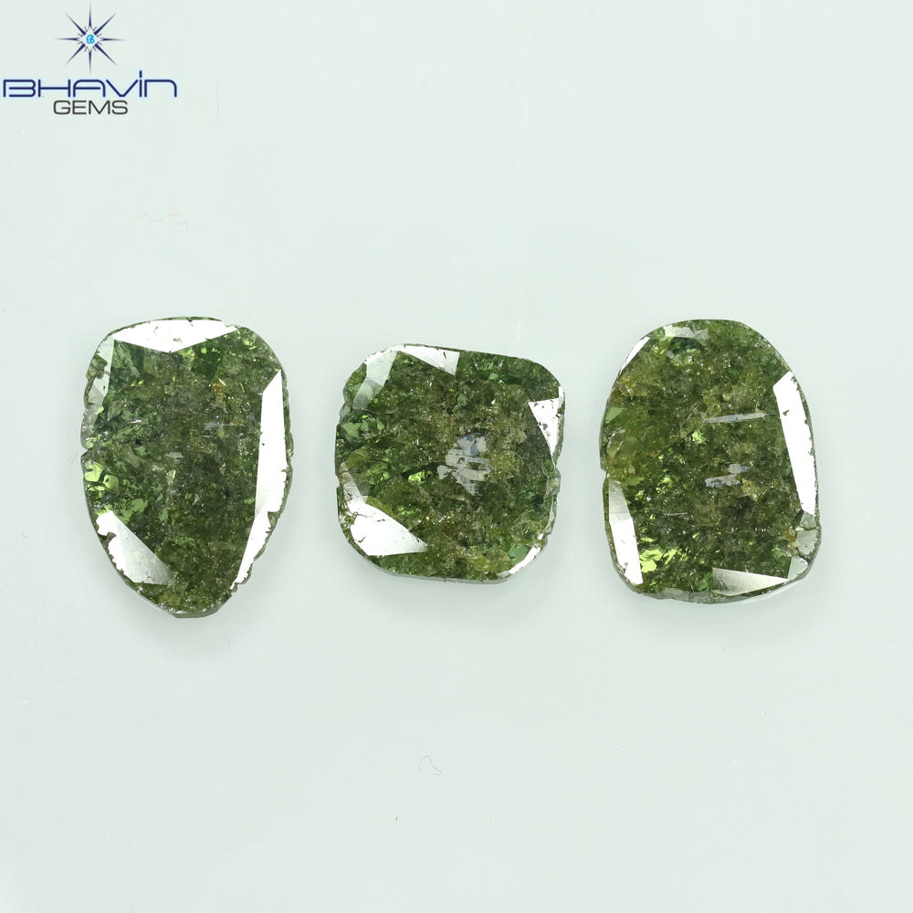 6.64 CT/3 Pcs Slice Shape Natural Diamond Green Color I3 Clarity (14.10 MM)