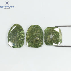 6.64 CT/3 Pcs Slice Shape Natural Diamond Green Color I3 Clarity (14.10 MM)
