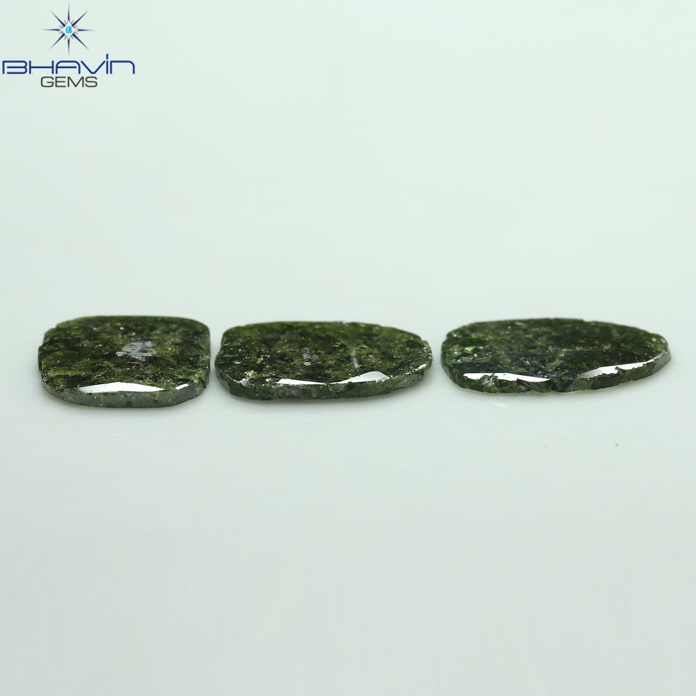 6.64 CT/3 Pcs Slice Shape Natural Diamond Green Color I3 Clarity (14.10 MM)