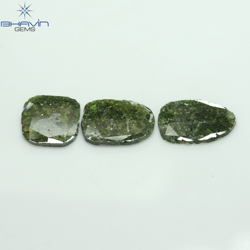 6.64 CT/3 Pcs Slice Shape Natural Diamond Green Color I3 Clarity (14.10 MM)