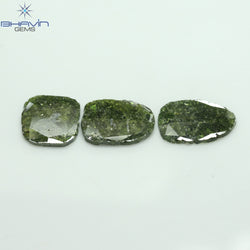 6.64 CT/3 Pcs Slice Shape Natural Diamond Green Color I3 Clarity (14.10 MM)