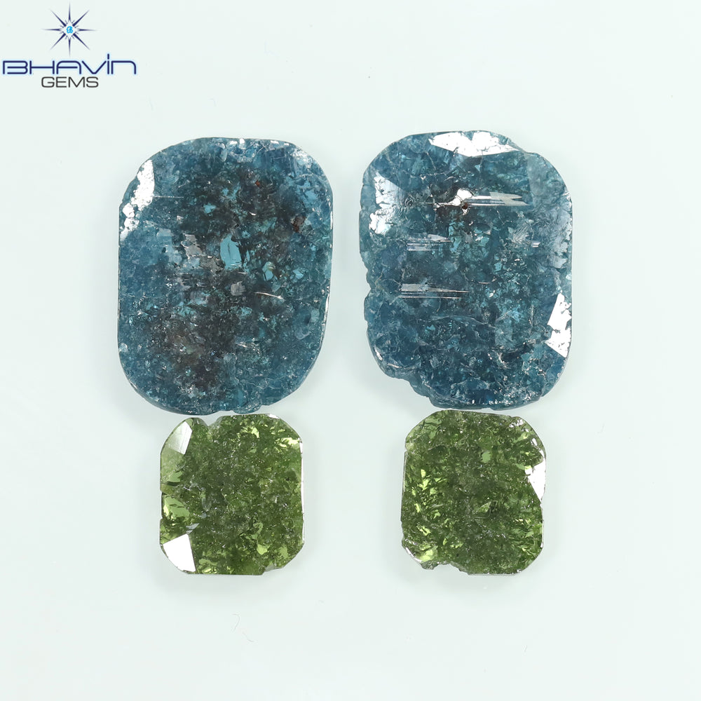 13.79 CT/4 Pcs Slice Shape Natural Diamond Blue Green Color I3 Clarity (17.25 MM)