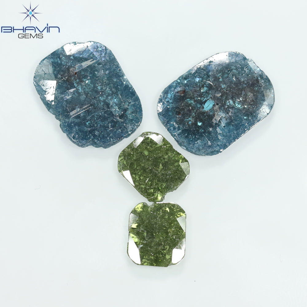 13.79 CT/4 Pcs Slice Shape Natural Diamond Blue Green Color I3 Clarity (17.25 MM)
