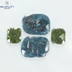 13.79 CT/4 Pcs Slice Shape Natural Diamond Blue Green Color I3 Clarity (17.25 MM)
