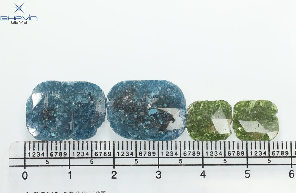13.79 CT/4 Pcs Slice Shape Natural Diamond Blue Green Color I3 Clarity (17.25 MM)