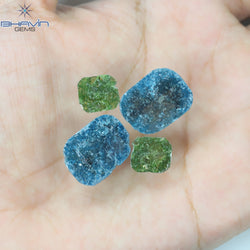13.79 CT/4 Pcs Slice Shape Natural Diamond Blue Green Color I3 Clarity (17.25 MM)