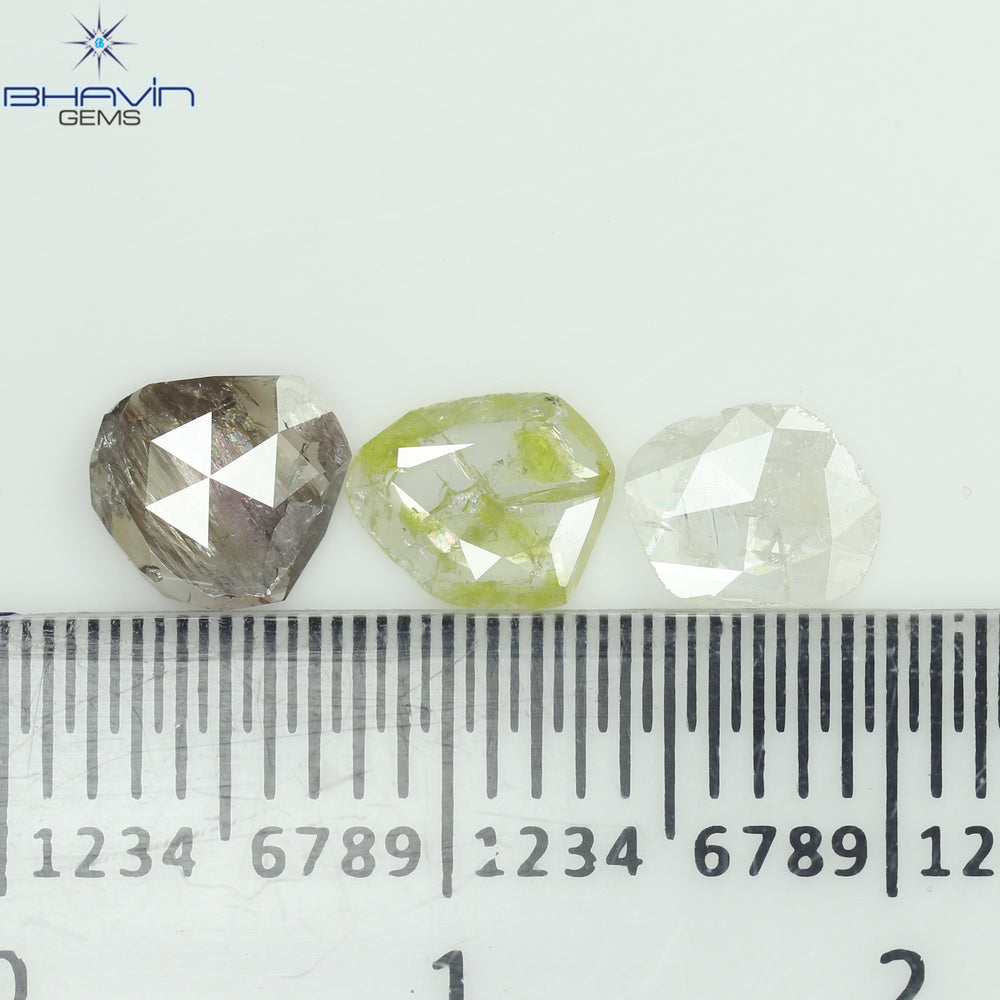 1.02 CT/3 Pcs Rosecut Polki Shape Natural Diamond  Fancy Color  I3 Clarity (5.69 MM)