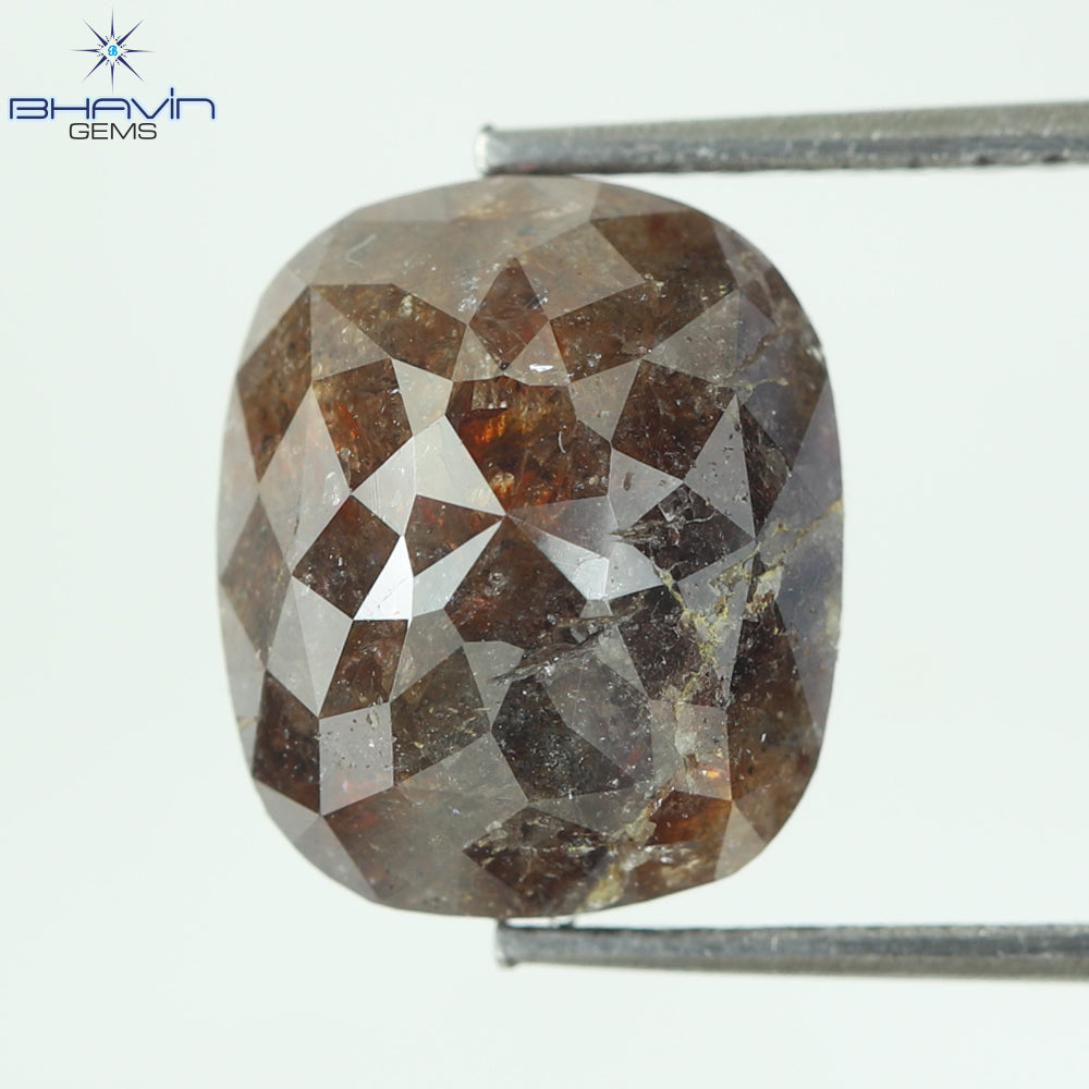 2.89 CT、クッション ダークブラウン ソルト アンド ペッパー ダイヤモンド、I3 クラリティ