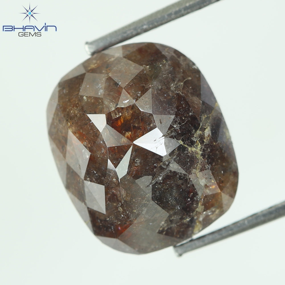 2.89 CT、クッション ダークブラウン ソルト アンド ペッパー ダイヤモンド、I3 クラリティ