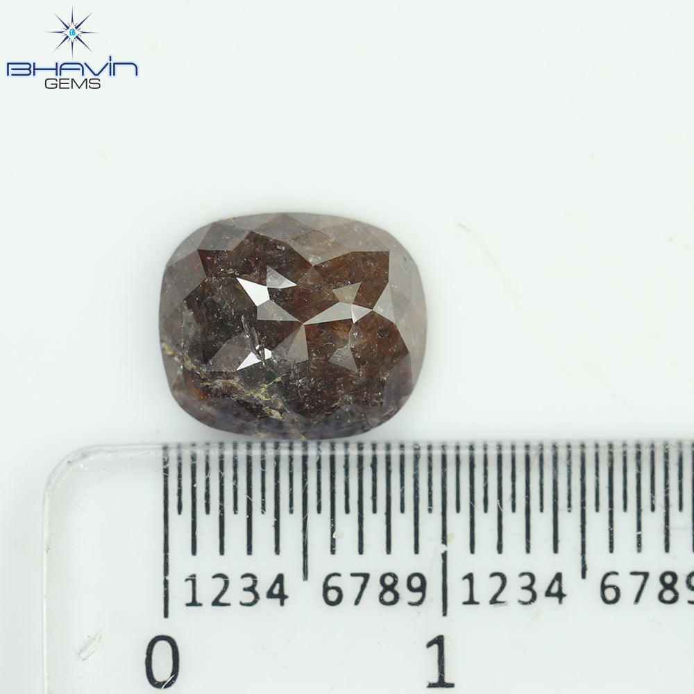 2.89 CT、クッション ダークブラウン ソルト アンド ペッパー ダイヤモンド、I3 クラリティ