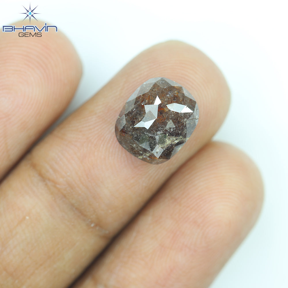 2.89 CT、クッション ダークブラウン ソルト アンド ペッパー ダイヤモンド、I3 クラリティ