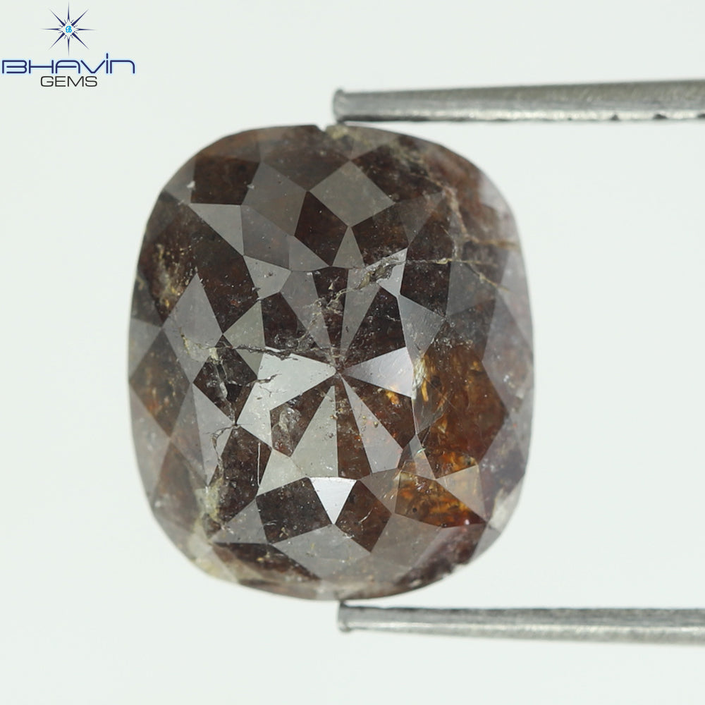 2.75 CT、クッション ダークブラウン ソルト アンド ペッパー ダイヤモンド、I3 クラリティ (9.59 MM)