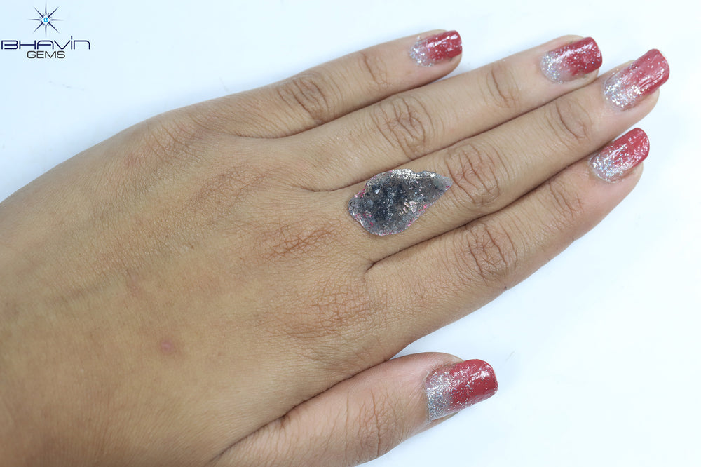 2.70 CT Slice Shape Natural Diamond Salt And Pepper Color I3 Clarity (23.62 MM)