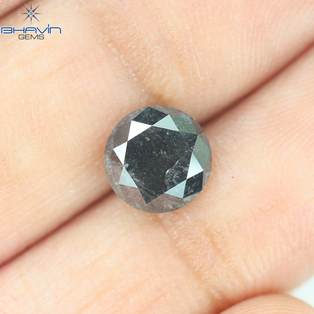 1.70 CT, Round Shape Natural Loose Diamond Black ,Clarity I3(7.40 MM)