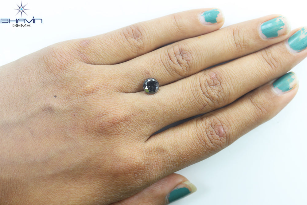 1.70 CT, Round Shape Natural Loose Diamond Black ,Clarity I3(7.40 MM)