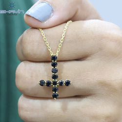Diamond Pendant, Round Diamond, Black Diamond, Yellow Gold Pendant, Bridal Necklace, Pendant