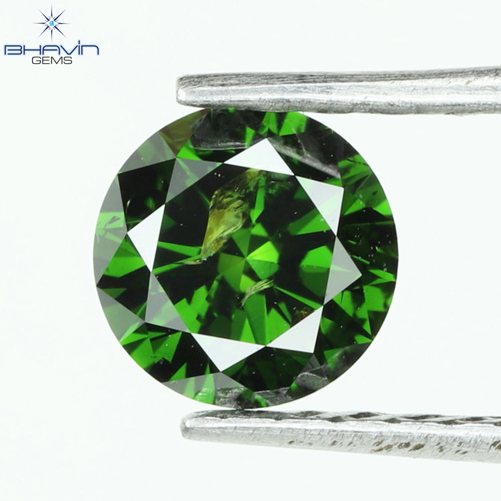 0.43 CT, Round Shape Natural Loose Diamond, Green Vivid Color, Clarity I3 (4.85 MM)