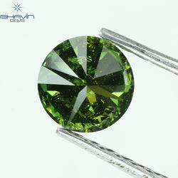 0.43 CT, Round  Shape Natural Loose Diamond, Green Vivid Color, Clarity I3 (4.85 MM)