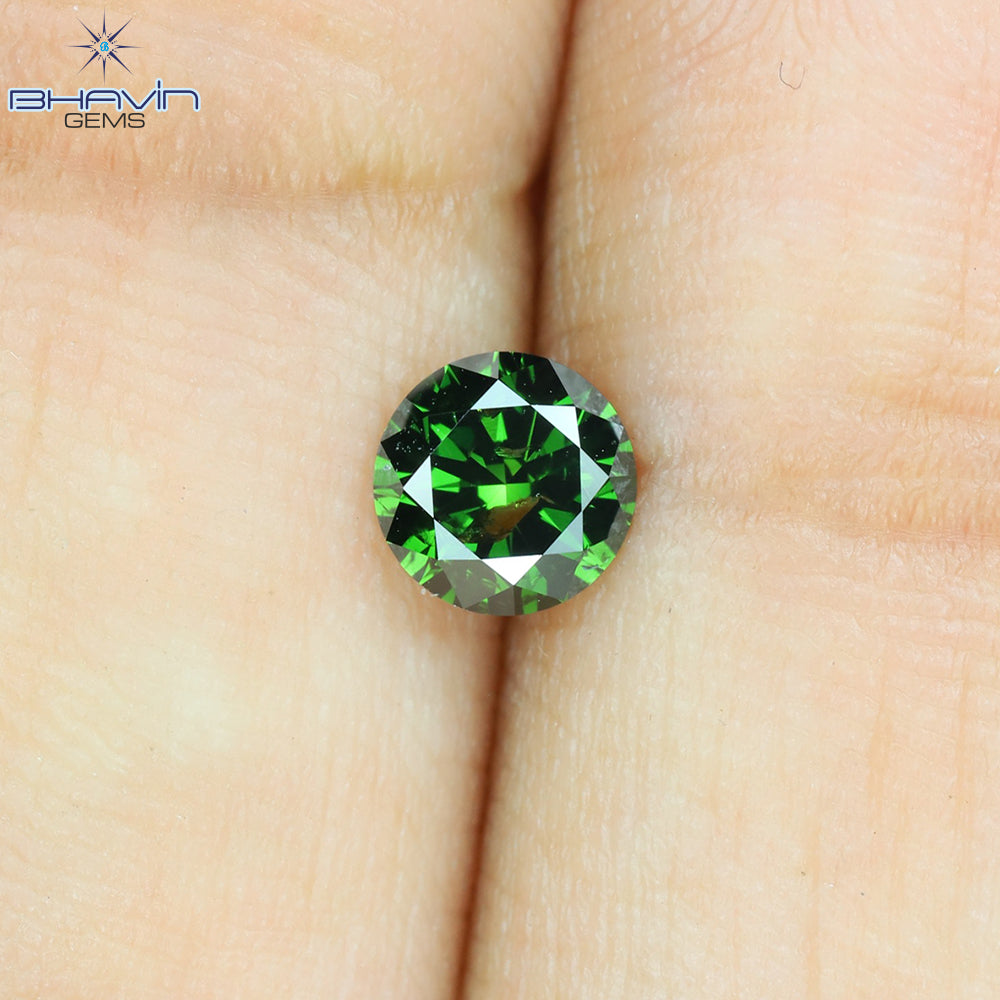 0.43 CT, Round  Shape Natural Loose Diamond, Green Vivid Color, Clarity I3 (4.85 MM)