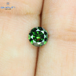 0.43 CT, Round  Shape Natural Loose Diamond, Green Vivid Color, Clarity I3 (4.85 MM)
